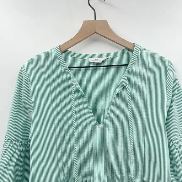 Vinyard‎ Vines Striped Pintuck Long Sleeve Top in Stripe Seawall Green Size S - Picture 5 of 11